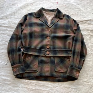 ジャケット・アウター 40s Merril Woolens Shadow Plaid Wool JKT Vintage 40s Merrill Woolens Shadow Plaid Wool Western Jacket
