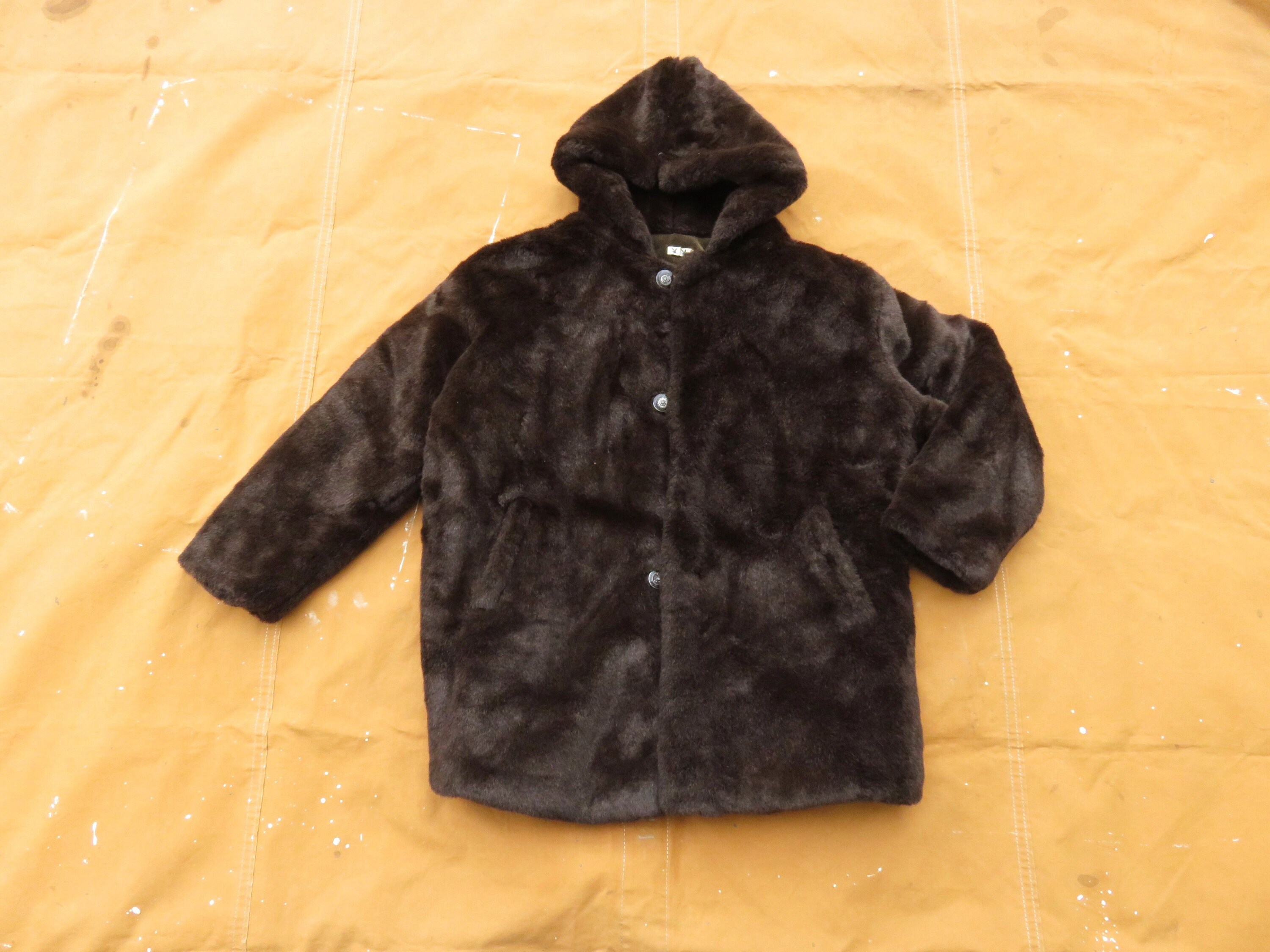 Large XL 70s Women's Playboy Faux Fur Hooded Jacket Brown Fake