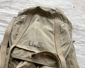 Vintage 40s US Army Frame Backpack / Canvas Green Military Army