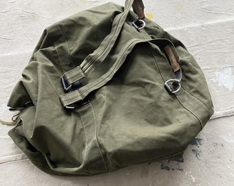 Vintage 60s German Canvas Military Backpack Duffel Bag / Huge