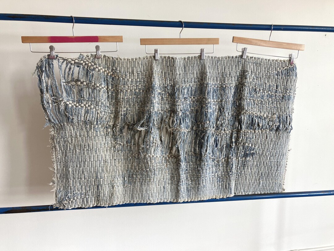 Retro Rags Vintage Denim Rag Rug / Faded Indigo Workwear Folk Art Textile ...