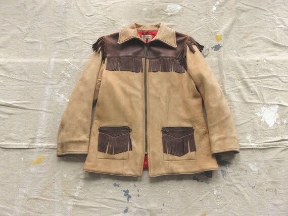 XS / Small 60s Buckskin Leather Fringe Jacket / Uber Buckskin Deer Leather 1960s Cowboy Two Tone Men's Jacket