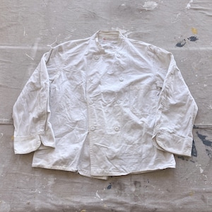 50er Jahre Weiße Baumwolle Zweireihig Chore Mantel / Porter Jacke Weiße Baumwoll Twill Arbeit Hemd Jacke