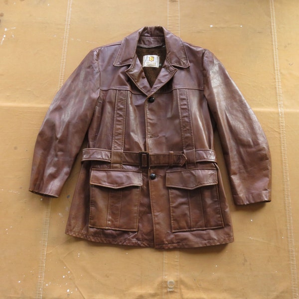 1960s Mens Belted Leather Norfolk Jacket