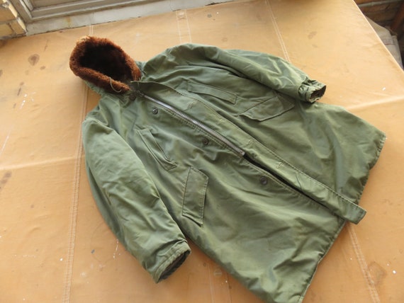 Large / XL 50s Army Style Parka Jacket / Hooded F… - image 1