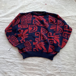 Medium 80s Pattern Knit Sweater / Novelty Pattern Print 1980s 1990s 90s Abstract Geometric Bright Pop Art