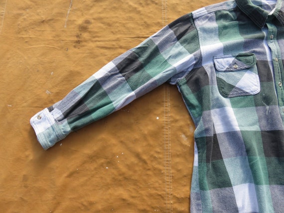 XL 80s Dickies Cotton Flannel Shirt / Green Black… - image 7
