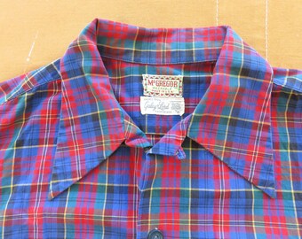 Medium 50s / 60s Cotton Plaid Loop Collar Shirt / Mcgregor