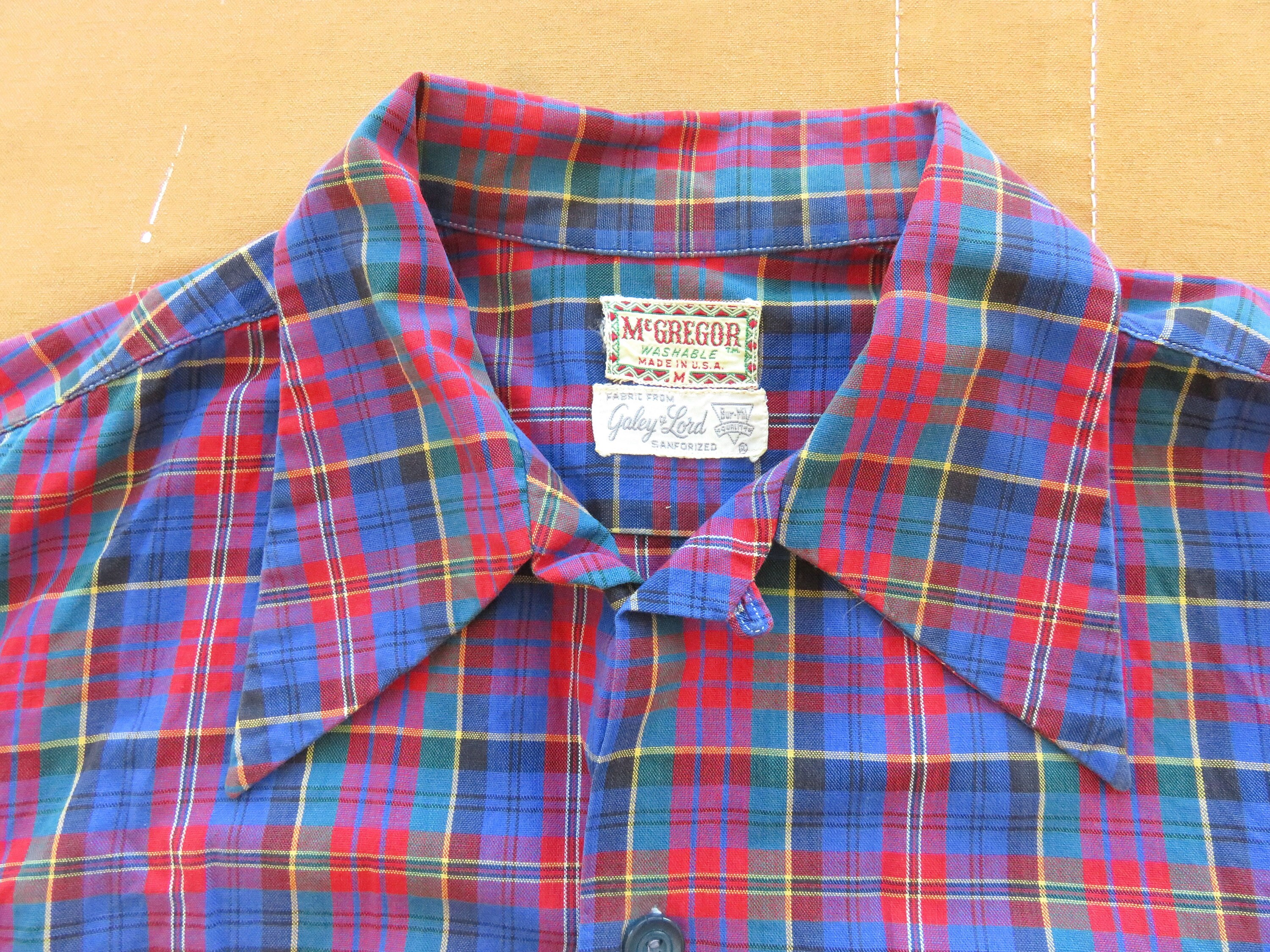 トップス 60s M'GREGOR vintage cotton shirt Medium 50s / 60s Cotton Plaid Loop Collar Shirt / Mcgregor