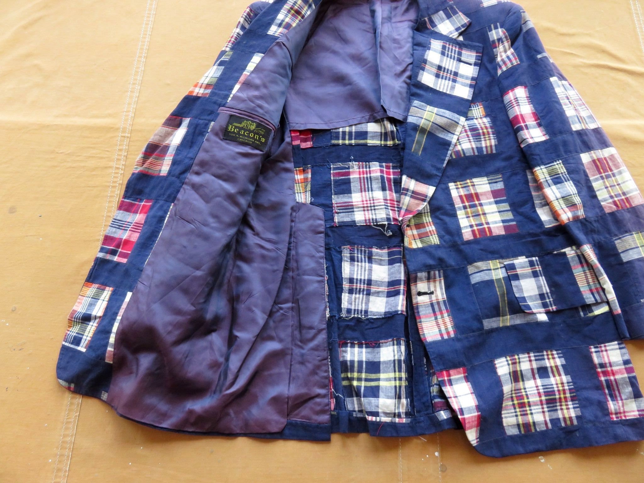 Small / Size 38 60s Madras Plaid Patchwork Sport Coat / 1960s