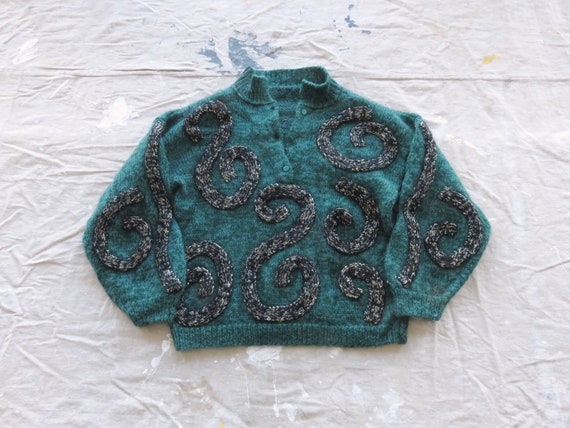 Buy Large 80s / 90s Mohair Pullover Sweater / Henley Button Neck 
