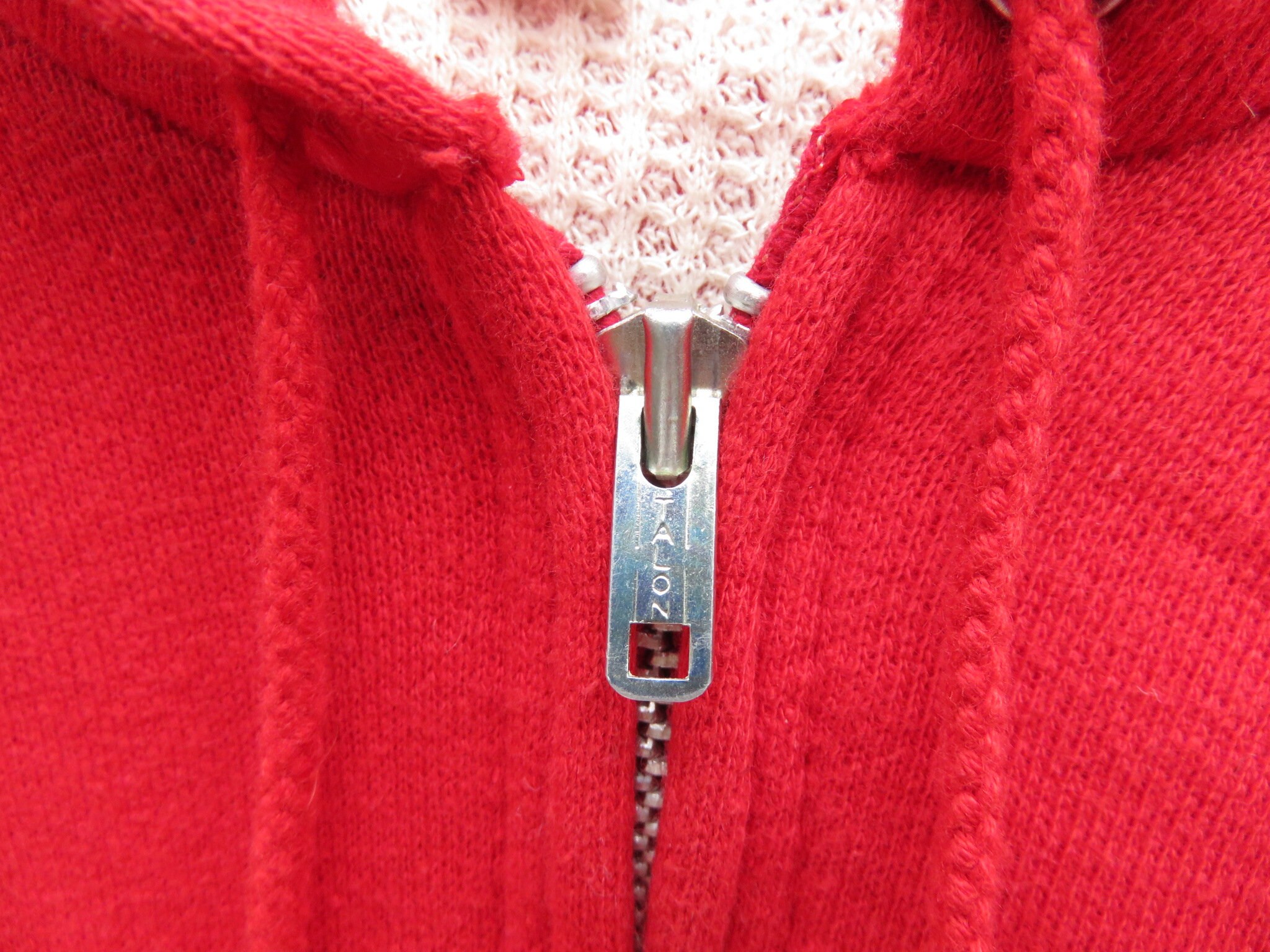 XS 60s Red 100% Cotton Zipper Sweatshirt / Hoodie Hooded 