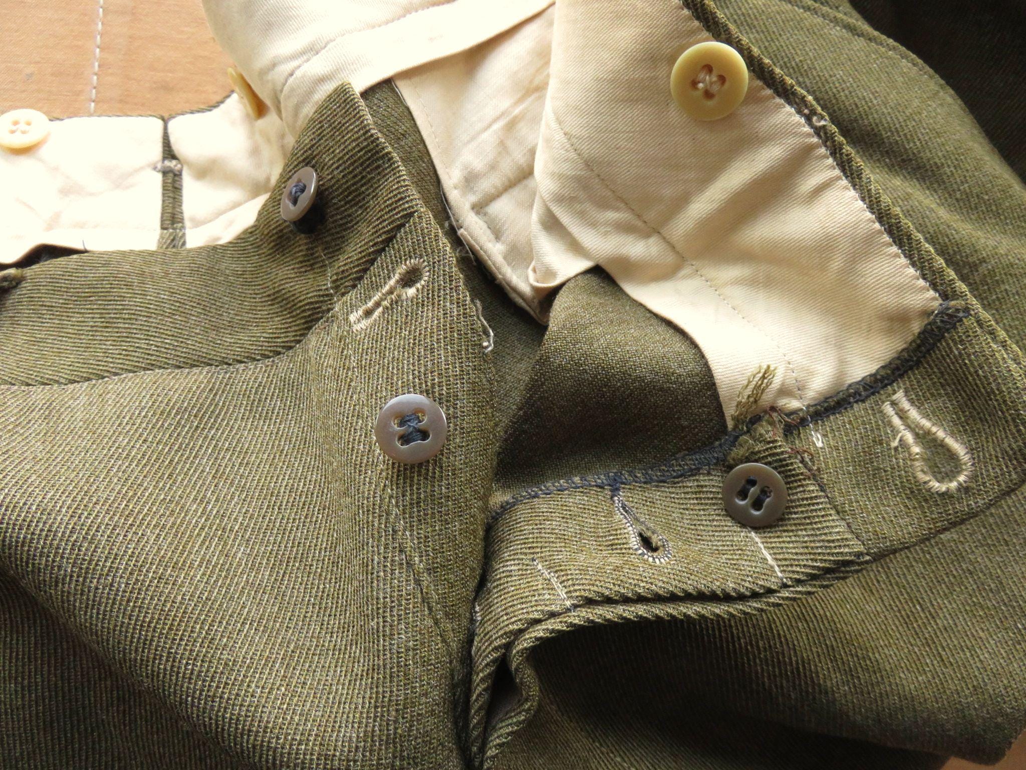 38 X 30 40s Whipcord Wool Pants / Green Wool Twill 1940s