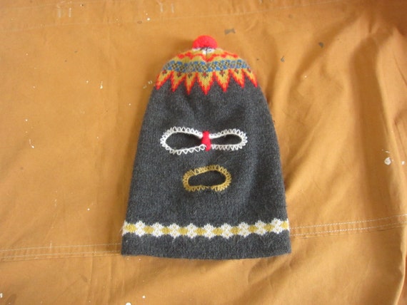 Vintage 70s Crazy Knit Ski Mask / Balaclava, 1970s