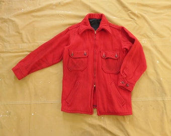 Small 40s Red Wool Zipper Jacket / Wool Flannel, 1940s, Hunting Jacket