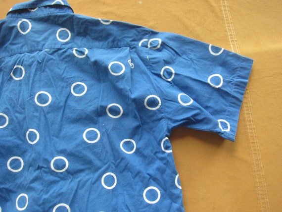 Large 90s Blue & White Polka Dot Cotton Shirt / S… - image 10