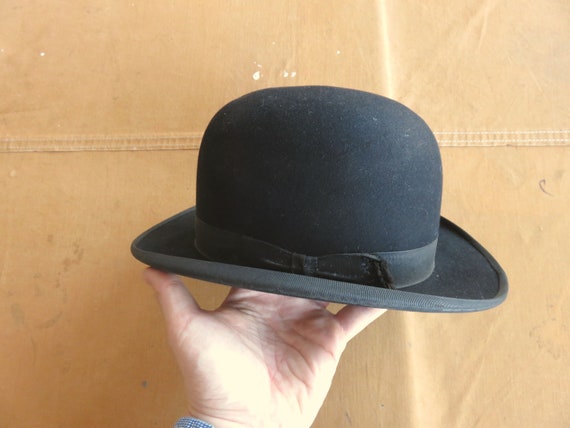 Antique 10s / 20s Stetson Bowler Hat / Black Felt… - image 7