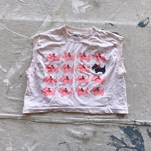 XS / Small 80s Sleeveless Scotty Dog Crop Top / Cotton Pink 1980s Belly Shirt