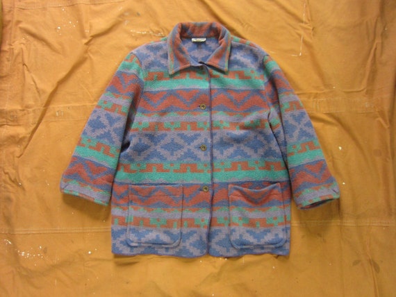 Small / Medium 80s Southwestern Camp Blanket Coat