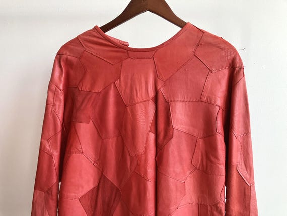 Small / Medium 80s Patchwork Red Suede & Leather … - image 11