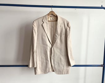 Size 40 60s Brooks Brothers Wool & Linen Sport Coat / Cream Medium 1960s