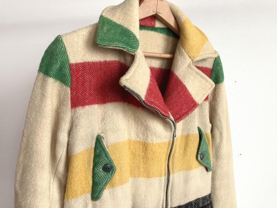 XS 30s Hudson's Bay Women's Wool Blanket Coat / P… - image 3