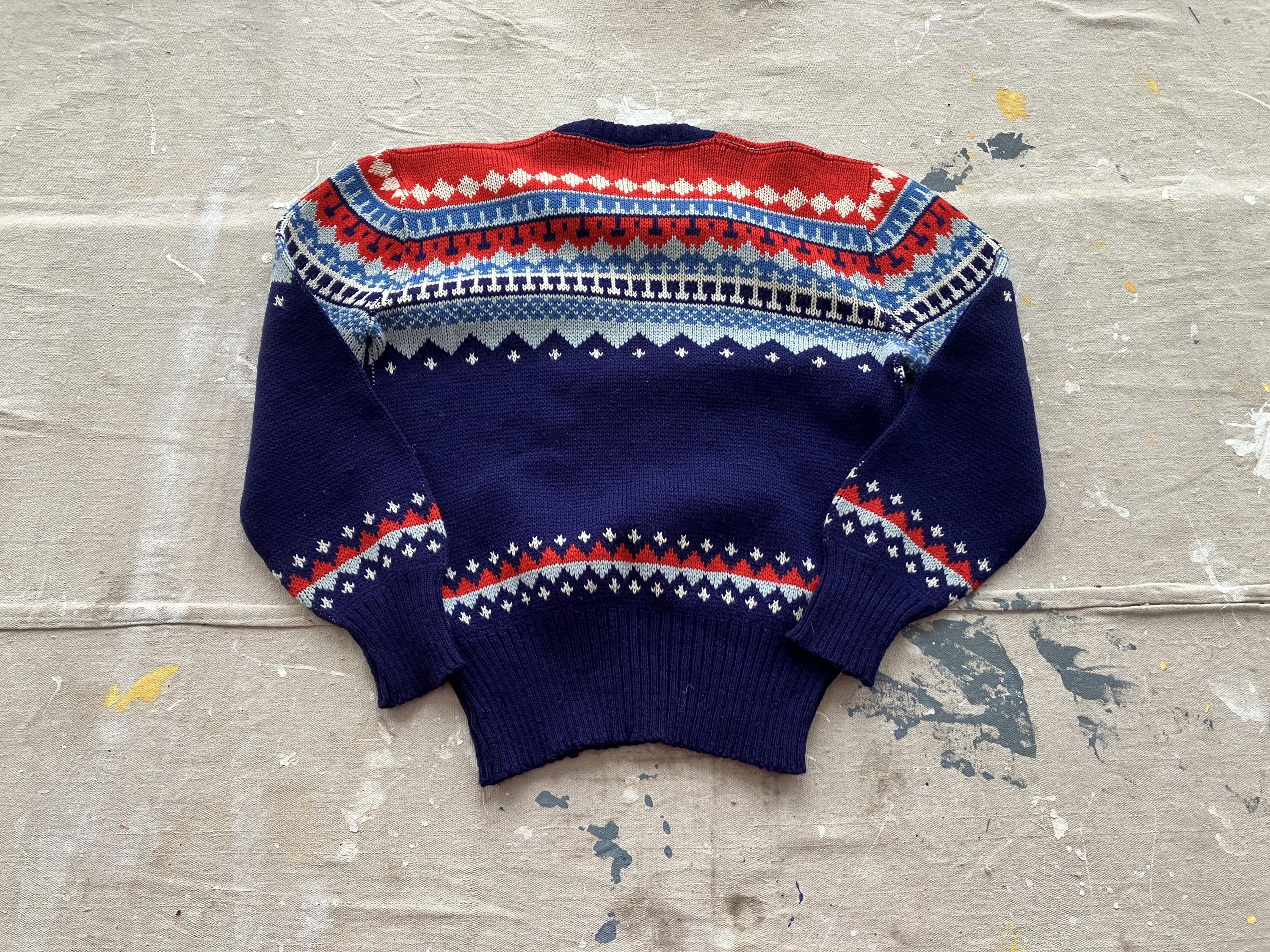 Medium 50s Jacquard Pattern Ski Sweater / Revere Red White Blue