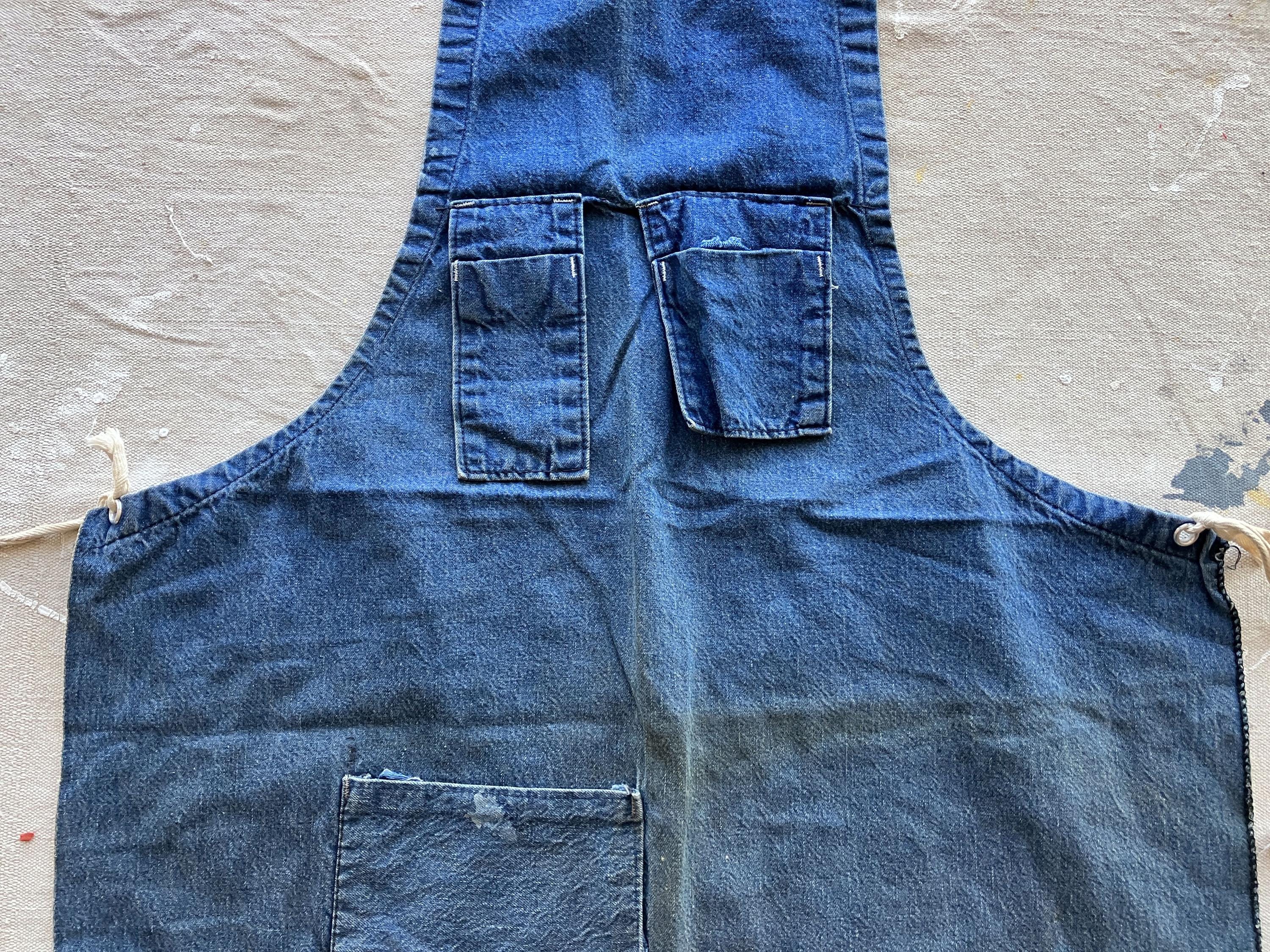 Vintage 50s Denim Work Apron / Selvedge Denim 1940s 1950s