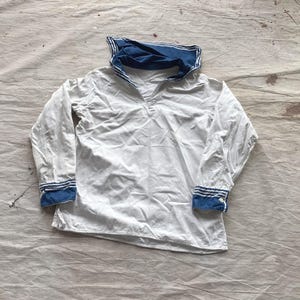 Small / Medium 40s / 50s Middy Sailor Top / Playshirt 1940s Play Shirt Togs Uniform Neck Flap Blouse Chambray Blue White Cotton