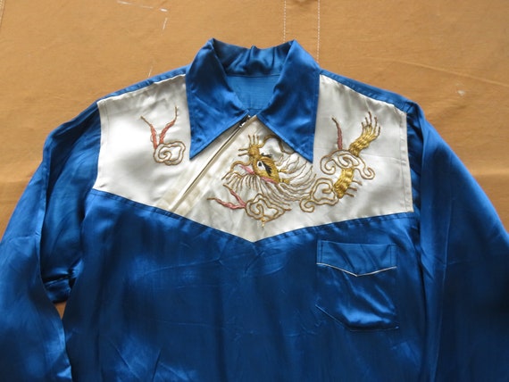 Small 50s Souvenir Slant Zipper Shirt / Japanese … - image 2