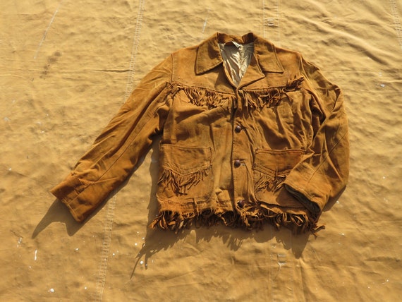 Small 50s Suede Fringe Jacket / Brown Leather, 1950s 1960s 60s 