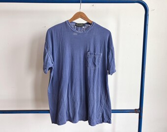 XL 90s Polo Country Trashed Pocket T-shirt / Frayed Faded Blue Cotton Ralph Lauren
