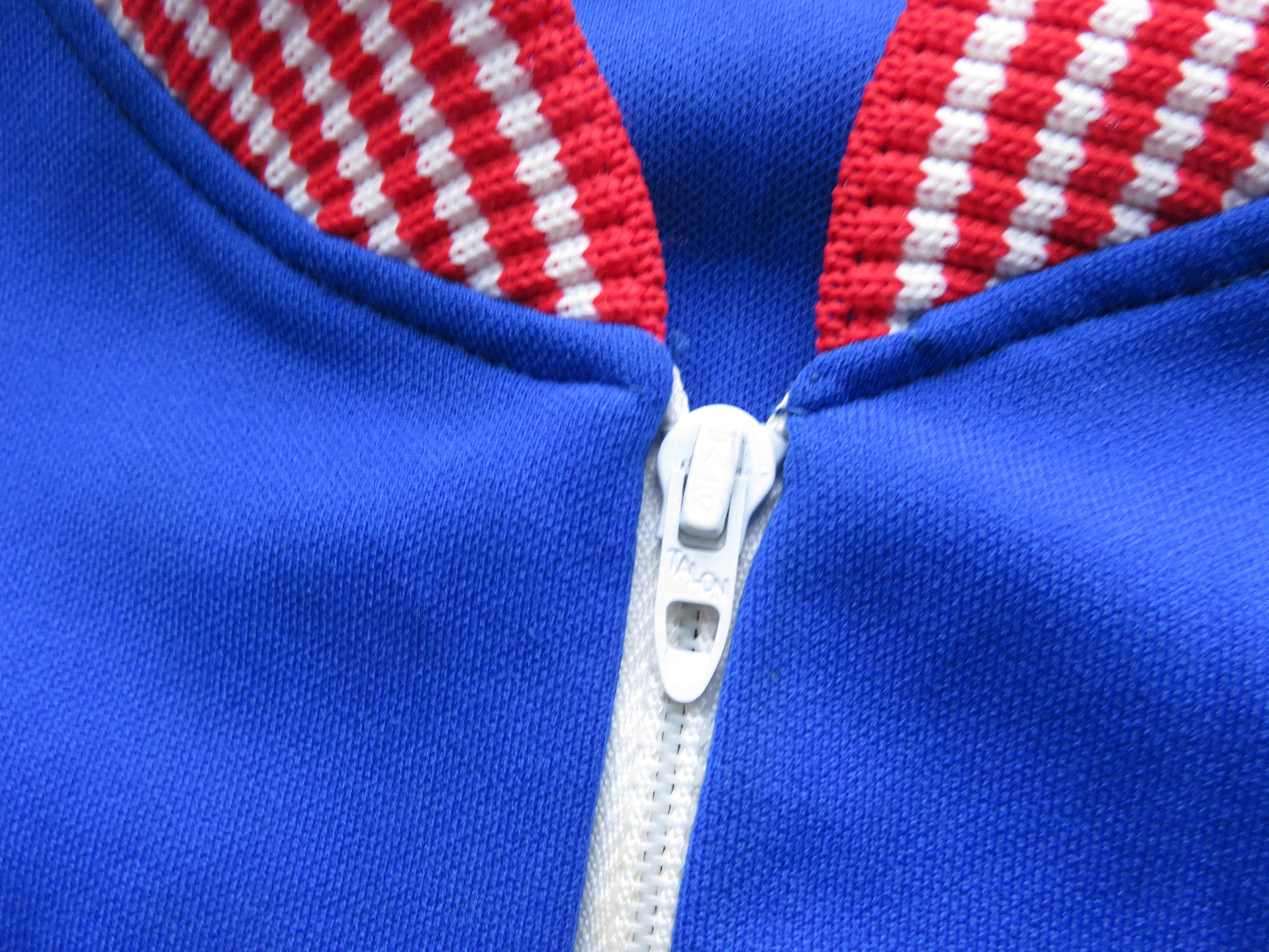 Small 60s / 70s Track Jacket / Blue Red White Zipper Zip 1960s 