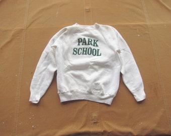 XS / Small 60s White Flocked Sweatshirt / 1960s Deadstock Park School White Green