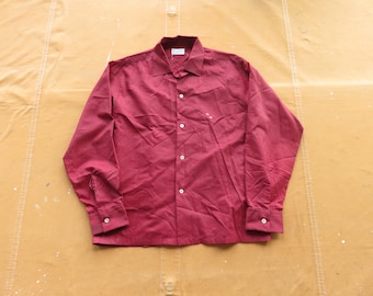 Medium 60s Penneys Loop Collar Burgundy Shirt / Towncraft Penn Prest 1960s Lightweight Polyester Cotton