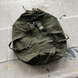 Vintage 60s German Canvas Military Backpack Duffel Bag / Huge Canvas Utility Portage Pack 1960s Green Canvas Cotton Leather