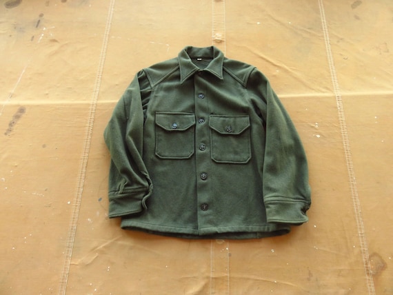 50s U.S.ARMY Wool Field Shirt OG108 VTG 1950s OG-108 US Army Wool Field Shirt olive green wool shirt (1