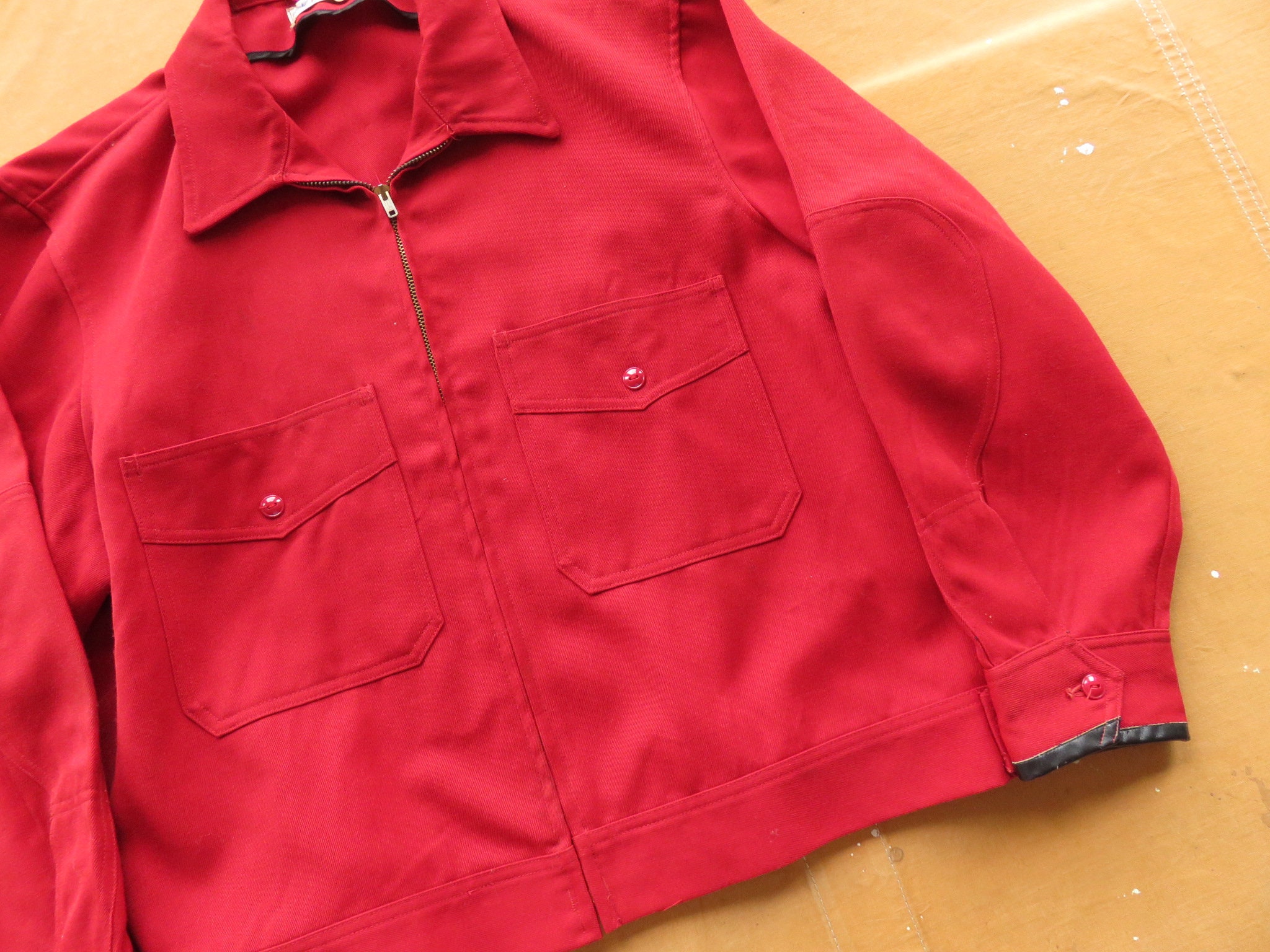 XL / XXL 60s Red Whipcord Twill Work Jacket / Two Pockets
