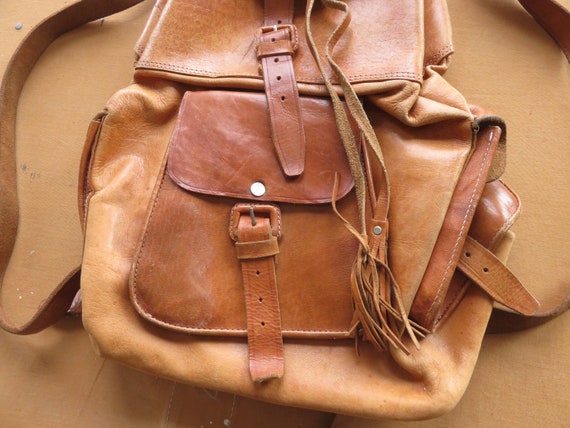 Large 70s Leather Backpack / Handmade XL Oversize… - image 2