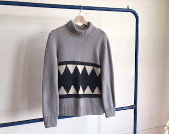 Small 60s Handmade Knit Turtleneck Sweater / Turtle Neck 1950s 1960s Fisherman Sweater