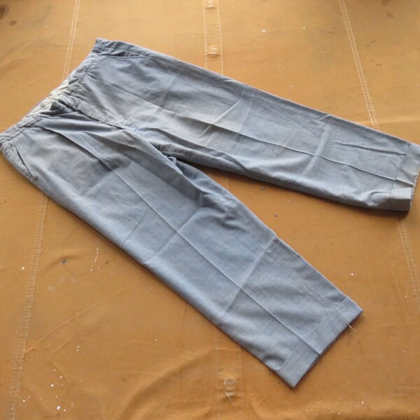 1950s Mens Hollywood Waist Wool Pants with Blue Flecks