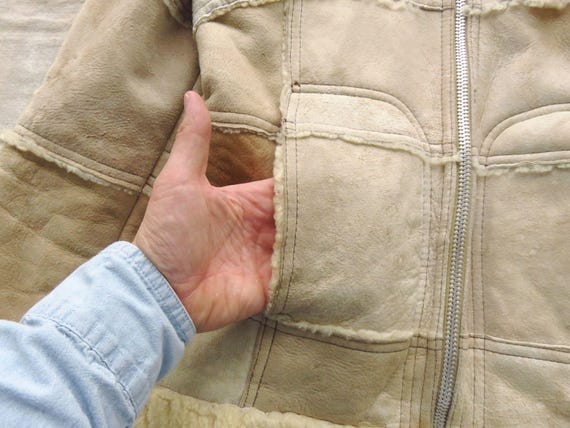 Small 70s Shearling Leather Patchwork Jacket / Ou… - image 6