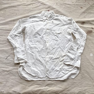 Large / XL 40s Men&#39;s White Cotton Dress Shirt / Pattern Imported White Cotton Pleated Pocket 1940s French Cuffs Gusset