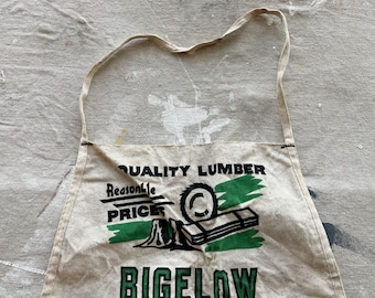 Vintage 50s Lumber Company Canvas Shop Apron / Distressed Faded