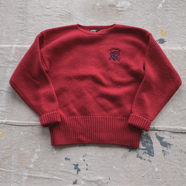 Large / XL 90s Polo Shaker Knit Sweater / Polo Ralph Lauren Crest Chest Logo 100% Wool 1930s 1940s Style Thick Heavyweight