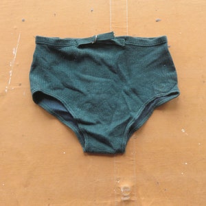 Small / 30 to 32 Waist 40s Cotton Swim Briefs / Green Striped Belted Waist 1940s 1950s Men&#39;s Swimsuit Swim Shorts Briefs