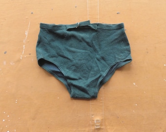 Kleine / 30 tot 32 taille jaren 40 katoenen zwemslip / groen gestreepte taille met riem jaren 40 jaren 1950 heren zwembroek zwemshorts Slip