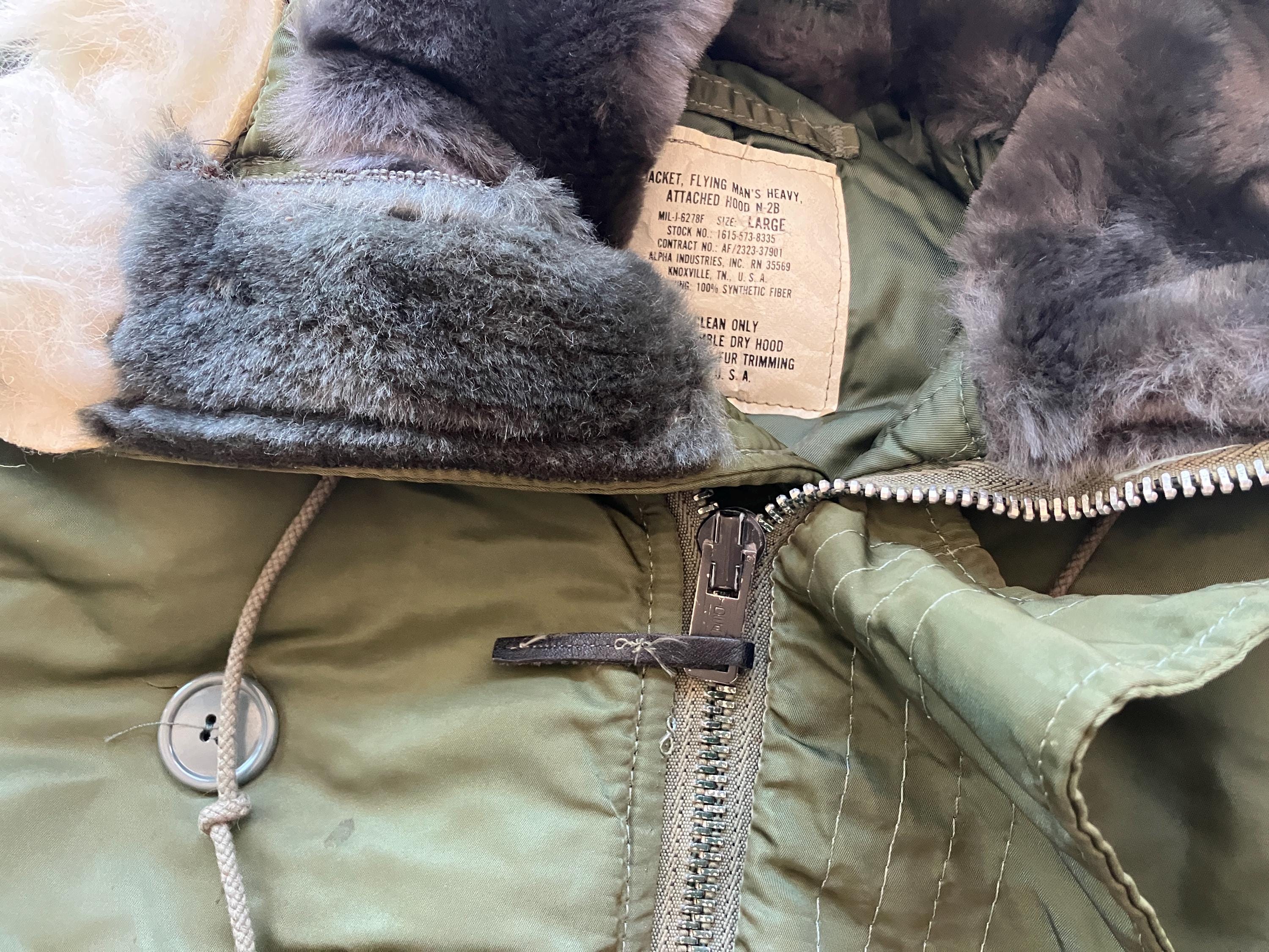 Large 80s N-2B Flight Jacket / Split Hood Cropped Parka Army Air