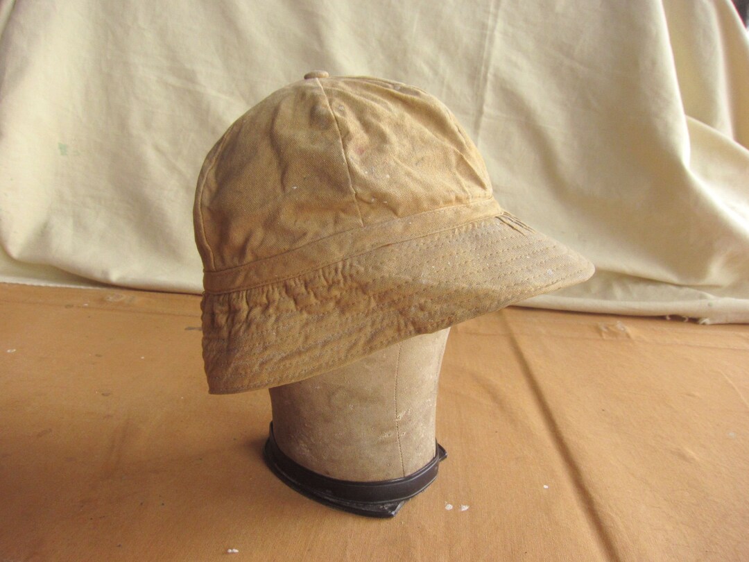 XS 40s / 50s Canvas Hunting Bucket Hat / Brown Duck Cotton Canvas 1940s