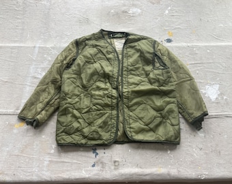 Small Vintage US Army Quilted Jacket Liners / Liner Jacket, M65 M-65 Liners, Green Quilt Coat, 1980s 1970s